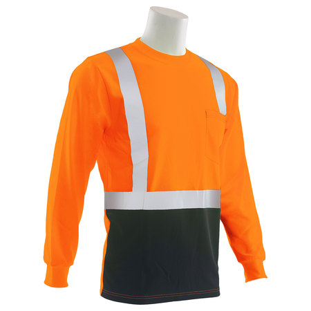 Erb Safety T-Shirt, Birdseye Mesh, Lng Slv, Class 2, 9007SB, Hi-Viz Orng/Blk, 5XL 62546